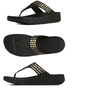 FitFlop Studsy Women's Thong Sandals - Black with Bronze-Studs - Size 9
